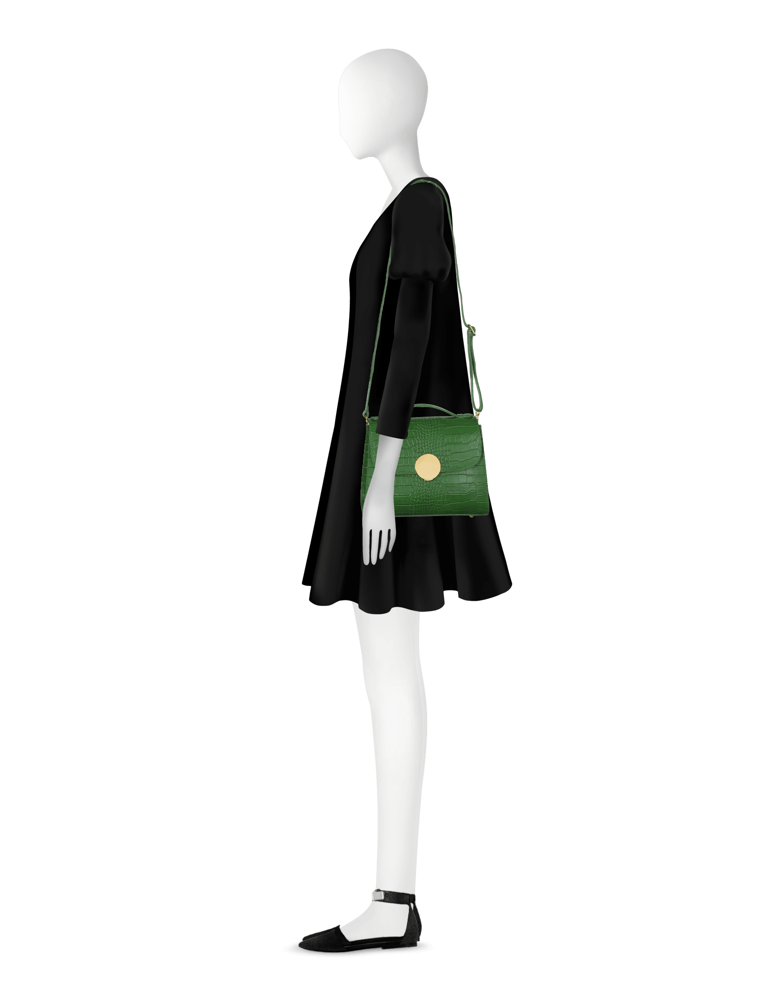 Bombo Croco - Bolso satchel de cuero con estampado croco, con asa superior y correa
