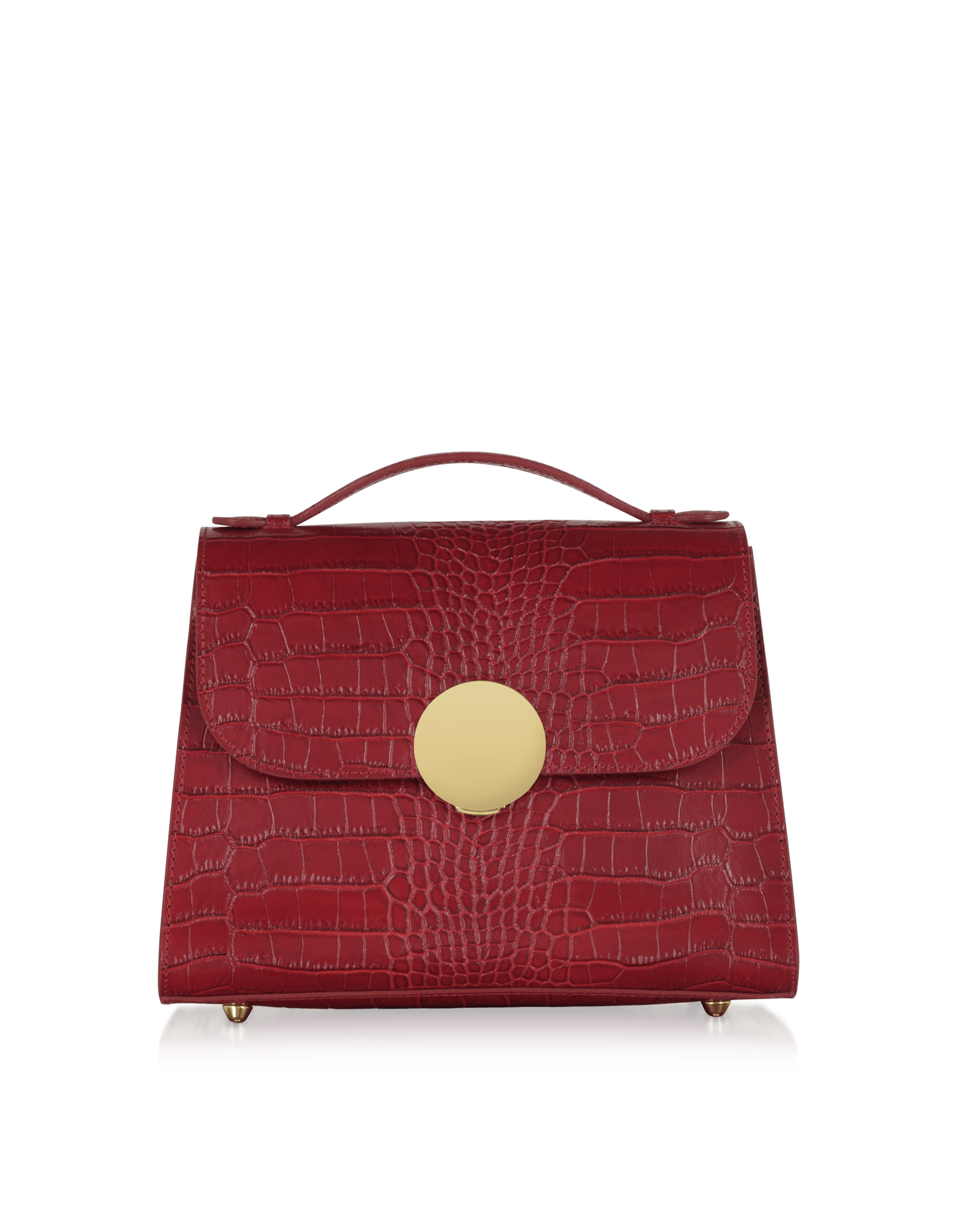 Bombo Croco Embossed Leather Top Handle Satchel Bag w Strap